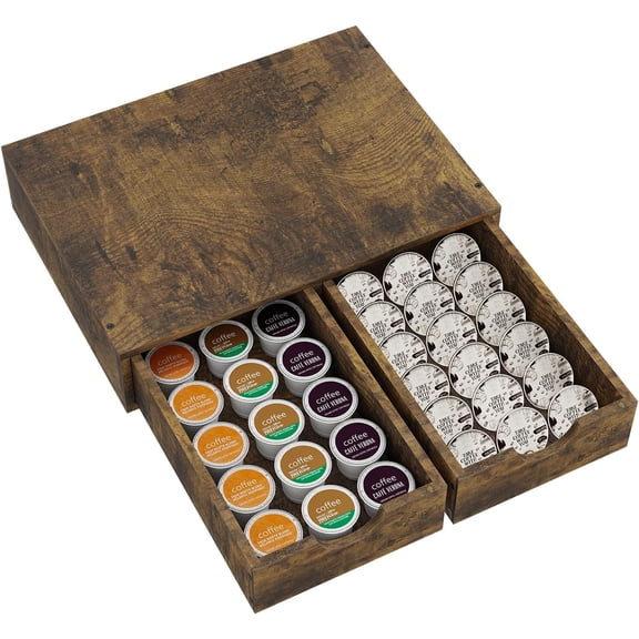 Wooden Coffee Pod Holder Drawer, K Cup Drawer Organizer, Coffee Pod Storage Box Compatible with Nespresso Vertuo Capsules for Coffee Station, Office, 30 Pod Capacity