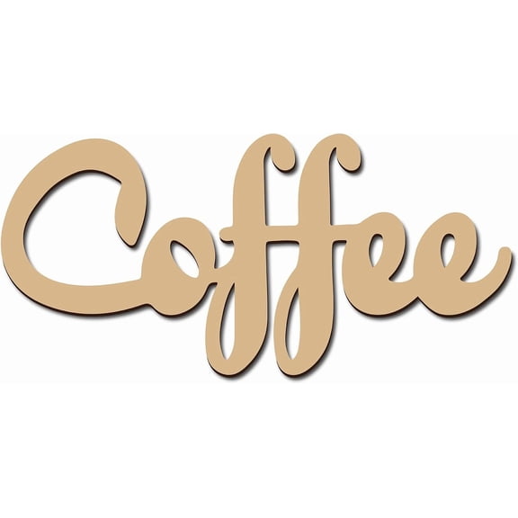 Wooden Coffee Sign Letters Word Wall Decor Art Cutout Laser Cut Hanging Unfinished Wood DIY for Coffee Bar Shop Kitchen Home Front Door Hanging Decor Unfinished 9.9 x 4.7 Inch Mixed Color