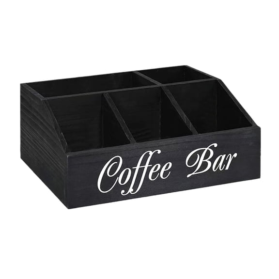 Wooden Coffee Station Organiser For Pods Cups Spoons Kitchen Counter Condiment Storage Box with Compartment