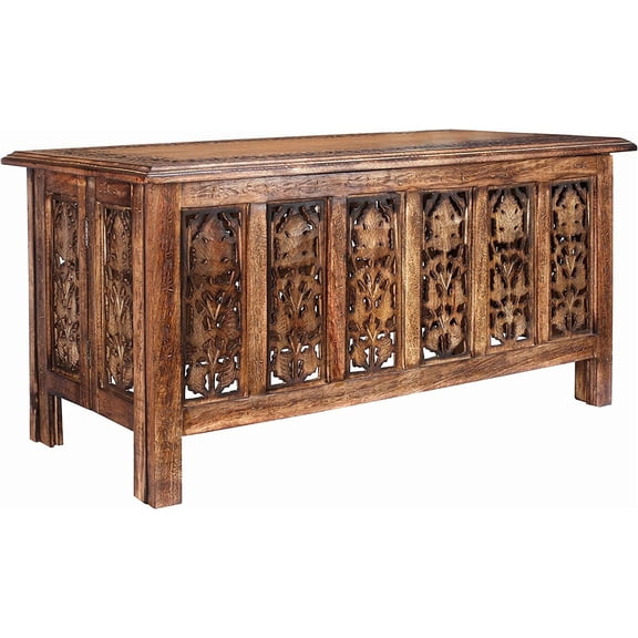 Wooden Coffee Table 36x18 Inch – Hand-Carved Solid Wood Center Table, Vintage Burnt Finish Modern Coffee Table for Living Room, Entryway Table for Magazines, Books & Plants