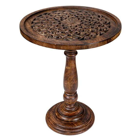 Wooden Coffee Table,End Table with Single Pillar,Small Table,Night Stand,Side Table,Bedside Table,Living Room Side Table for Magazines, Books & Plants - 18"x22" - Burnt