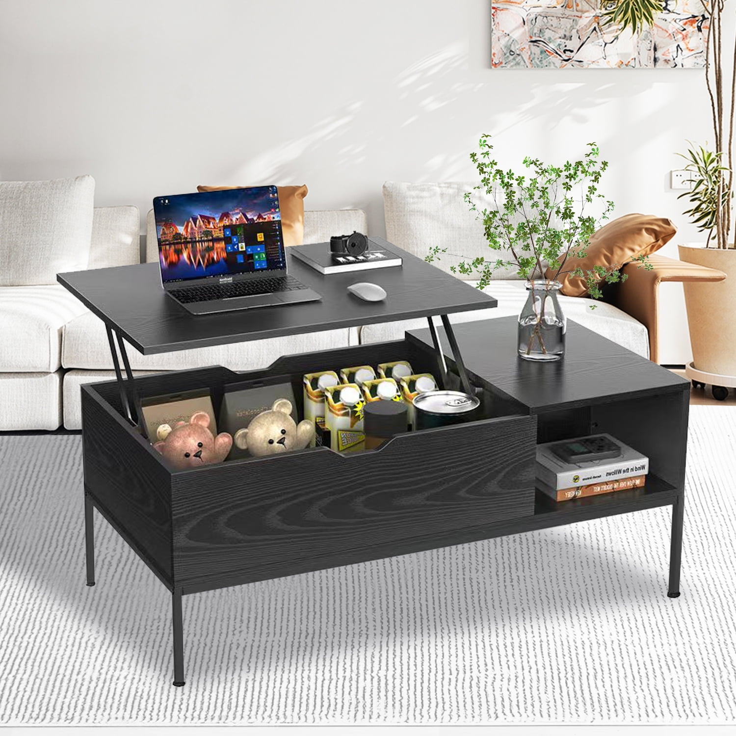 43'' Coffee Table, SEGMART Small Coffee Table with Storage Shelf and Hidden Compartment, Modern