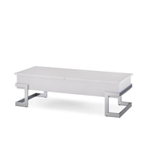 ACME Calnan Rectangular Wooden Lift Top Coffee Table in White and Chrome