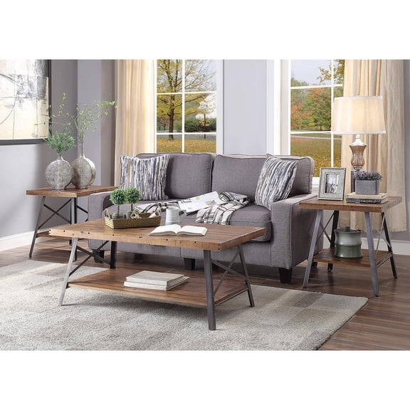 ACME Ikram Rectangular Wooden Coffee Table in Weathered Oak and Sandy Black