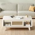 thumbnail image 1 of Wooden Coffee Tables, Coffee Table, Mid Century Living Room Tables with Storage, Modern Square with Rattan Drawer, Wooden Living Room Table with Solid Wood Leg, White Coffee Tables, 1 of 6
