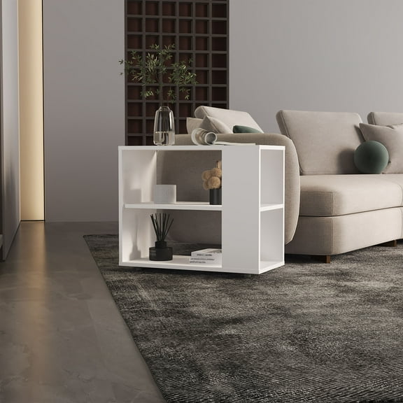 Wooden Coffee Tables, Garden 19,7" High Side Table , End Table, Sofa Table with Two Shelves White, White Coffee Tables,Mdf Round Coffee Tables, Furniture Primary Living Space Tables