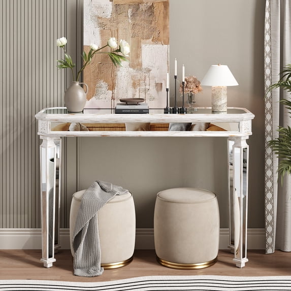 Wooden Coffee Tables, Mirror Console Table Vintage Wood Grain Carving Process Gorgeous and Noble for Entryway, Sofa Table,Living Room(48''W x 32.3''H x 18''D), Oak+Silver Coffee Tables