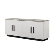 Wooden Coffee Tables, 63"W White Cabinet Console Table with White Faux Marble Top, White Coffee Tables, Mdf Round Coffee Tables, Furniture Primary Living Space Tables