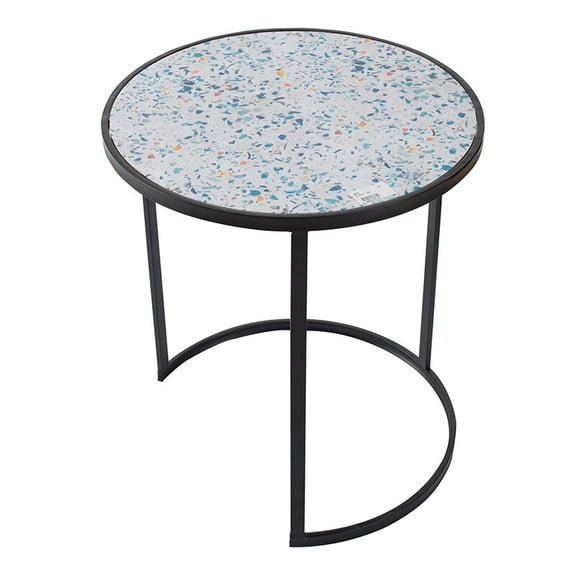 Wooden Coffee Tables, Set of 2 Round End Table, Stacking Side Tables with Sturdy Metal Frame for Small Space,Living Room, Office, Black Coffee Tables,Iron Round Coffee Tables