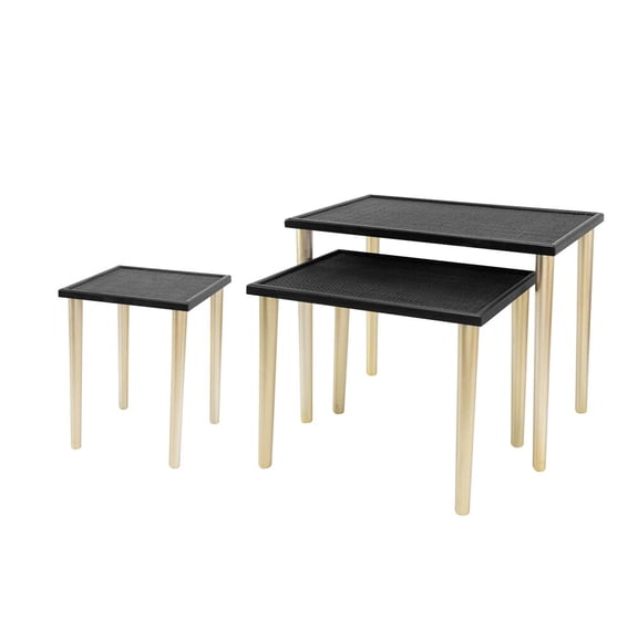Wooden Coffee Tables, Set of 3 Side Tables, L:25x15.5x21" M:20x15x18.5" S:14x14x16.5", Black+Gold Coffee Tables,Solid Wood+Mdf Round Coffee Tables, Furniture Primary Living Space Tables