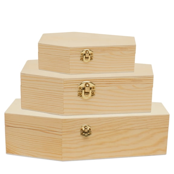 Wooden Coffin Boxes Bundle, Pack of 1 Set of 3 Halloween Coffins, Gothic Room Decor for Coffin Shelf or Crafts, by Woodpeckers