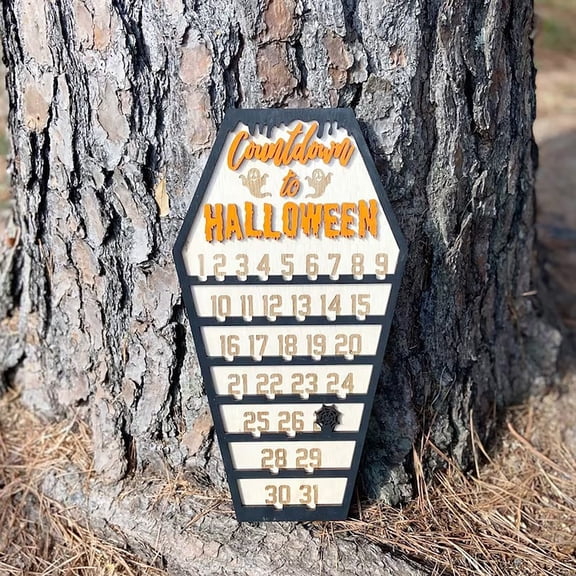 Wooden Coffin Halloween Countdown Calendar with Movable Date Blocks