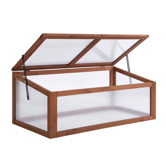Wooden Cold Frame Greenhouse, Mini Greenhouse with Polycarbonate Board, Outdoor Plant Protector
