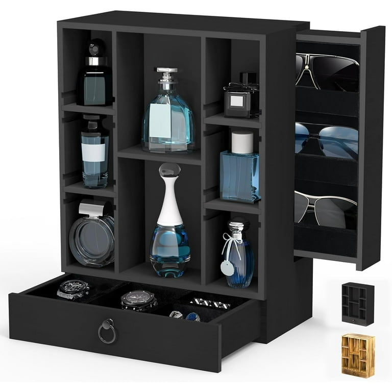 Wooden Cologne Organizer for Men Multi-Slide Tiers of