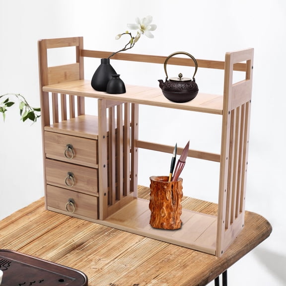 Wooden Color Desktop Storage Shelf, Desktop Organizer, Storage Rack for Storing Books, Magazines, and More
