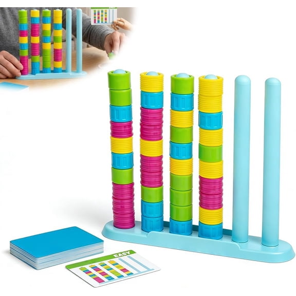 Wooden Color Match Challenge Game,Family Board Game - Quick Thinking Stacking Challenge, 2-4 Players, Travel-Friendly Party Game for Game Night (2 Set)