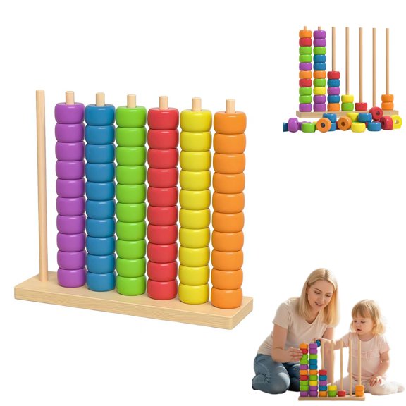 Wooden Color Match Challenge Game, Fast-Paced Rainbow Ring Stacking Puzzle Games for Learning & Sorting Color, Stacking Puzzle for Family & Adults, Speed & Strategy Games for Game Night