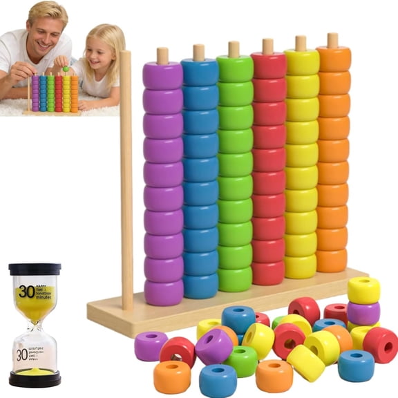 Wooden Color Match Challenge Game, Rainbow Ring Stacking Puzzle, Brain Teaser for Adults and Family, Two-Player Strategy Board Game