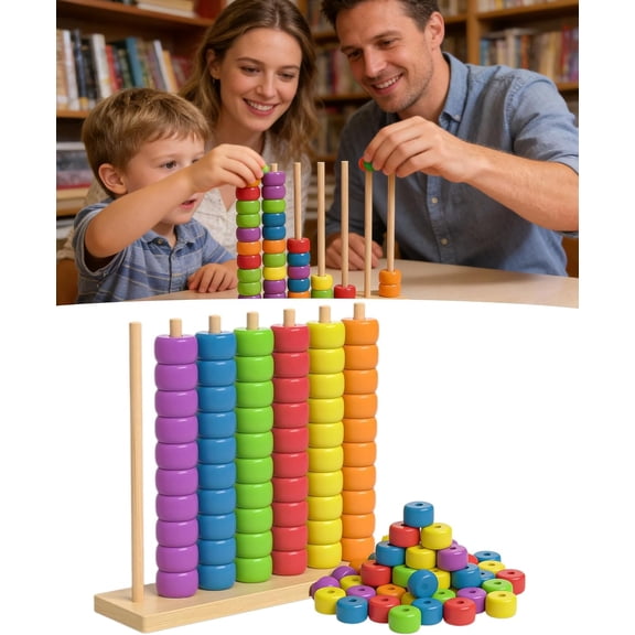 Wooden Color Matching Ring Stacking Game, Interactive Bead Coordination Puzzle, 2 Player Competitive Tabletop Game for Family Game Night