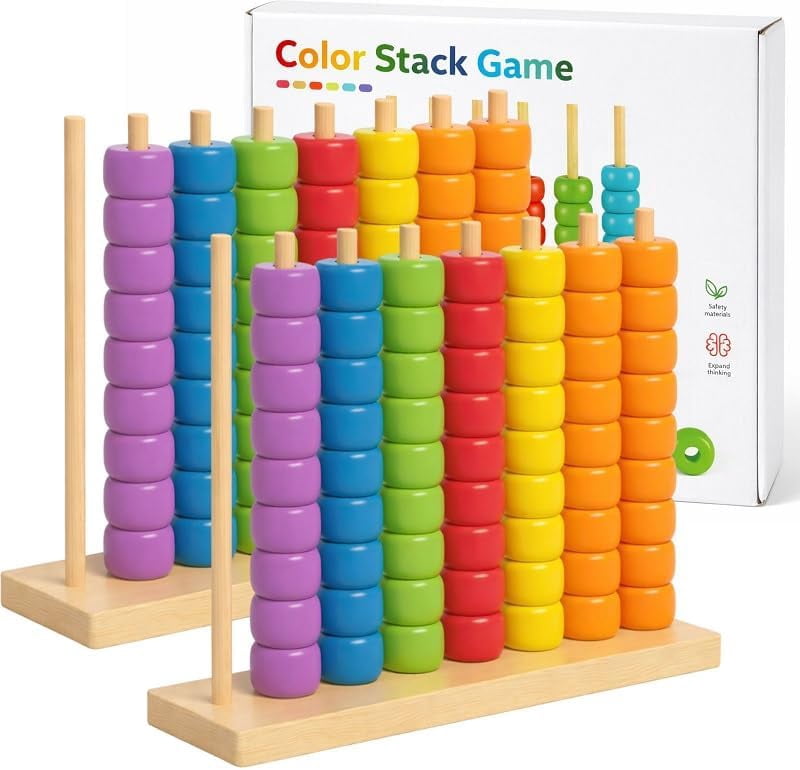 Matching Stack Game Wooden Color Matching Ring Stack Puzzle – Family Game Night Challenge ...