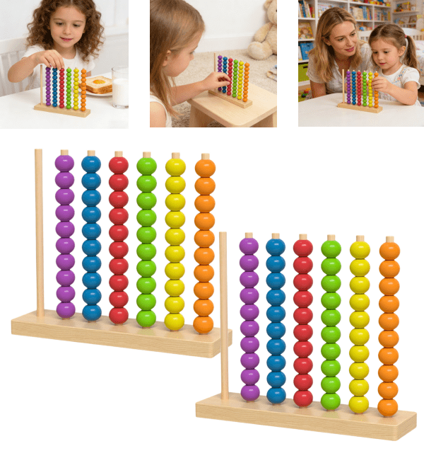 Stackign Ring Sort Game Wooden Color Sorting & Stacking Board Game – 60 Colorful Rings ...