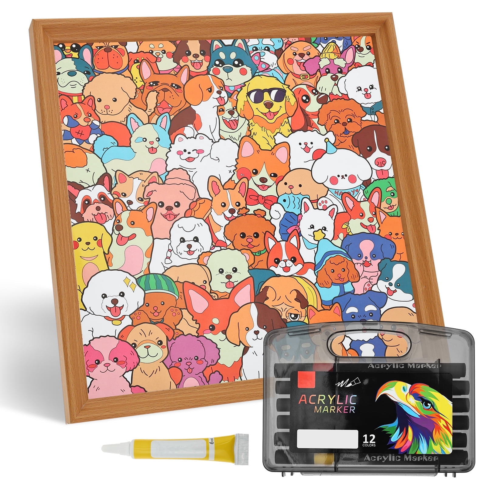 NUAHRHY DIY Wooden Animal Puzzle Frame, Coloring Animal Doodling Jigsaw Puzzle with 12 Color Marker Pens, Creative Art Craft Set, Educational Cartoon Doodling Puzzle Activity