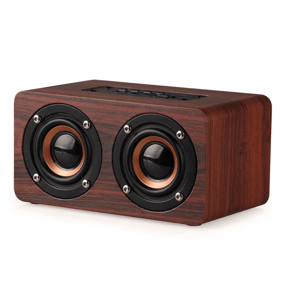 Wooden Combination Speaker Wireless Bluetooth 5.0 Speaker, Stereo Loudspeakers with 2 Horn, Portable Mini Multimedia Music Speakers with Superior Sound Quality(Red Wood)