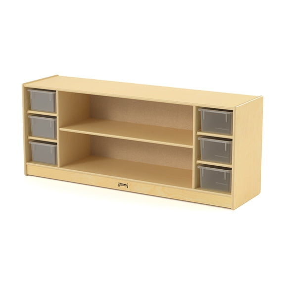 Wooden Combo Bin Toy Storage Bookshelf with 6 Clear Cubbie Trays