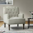thumbnail image 1 of Wooden Comfy Armchair Nailhead Trim Carved Legs Tufted Back Home Living Room Light Grey, 1 of 6