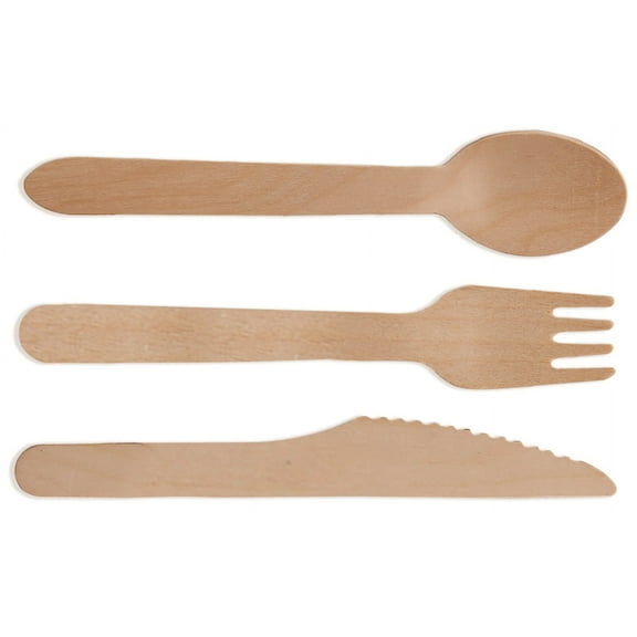 Wooden Compostable Utensils Set - 300 Pieces (100 Forks 100 Spoons 100 ) Sturdy Wood Disposable Cutlery - Eco-Friendly Biodegradable Utensils for Party - Free From Plastic Cutlery Set for Eating,