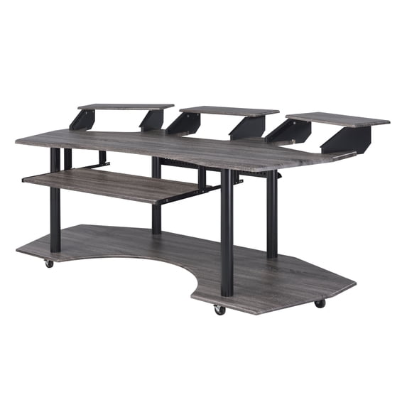 Wooden Computer Desk with Keyboard Tray and Open Bottom Shelf, Gray