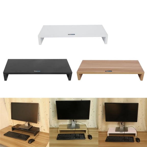 Wooden Computer Monitor Stand,Wooden Stand Monitor Riser Desktop Organizer,Black