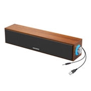 Wooden Computer Soundbar, USB Powered,Dual Driver Stereo Sound with Volume Knob
