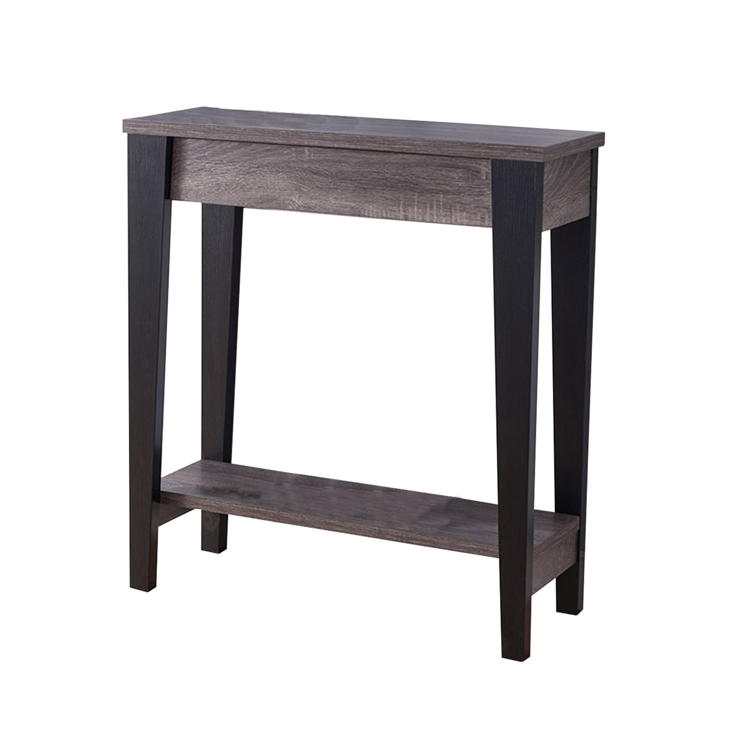 Elegant Black and Gray Solid Wood Console Table with Storage Shelf