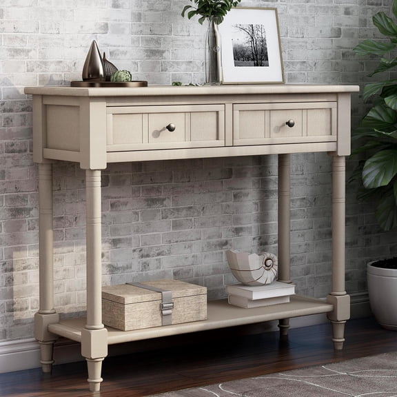 Wooden Console Table with 2 Drawers and Storage Shelf, Sofa Table Entryway Table Side Desk TV Stand for Living Room Hallway,Antique Gray