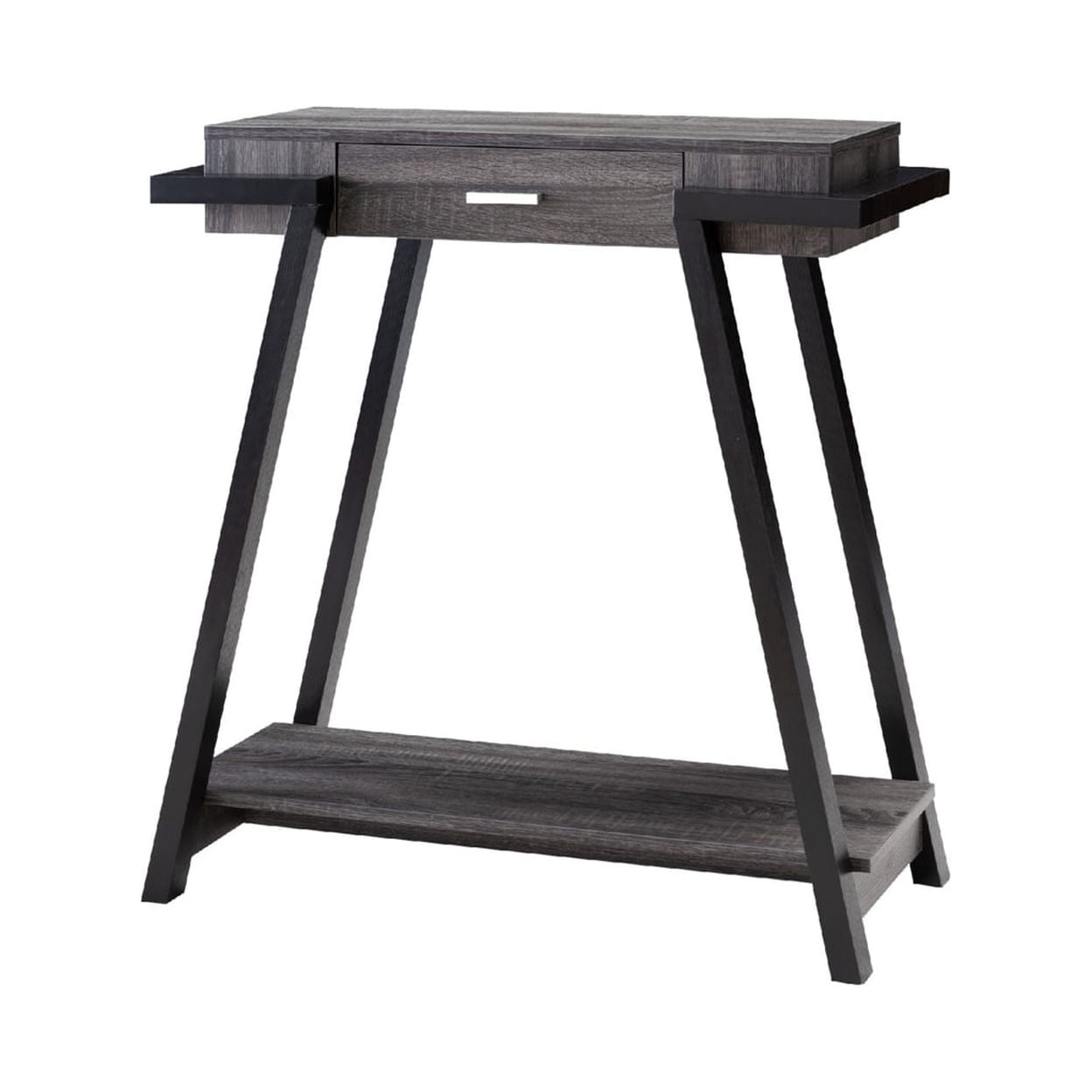 Wooden Console Table with Angled Leg Support and DrawerBlack and Gray ...