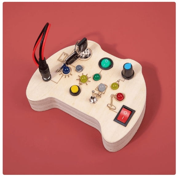 Wooden Controller Busy Board for Toddlers - Montessori Sensory Toy with LED Lights and Switches - Travel Friendly Educational Learning Activity Gift for 1-3 Year Old Boys Girls