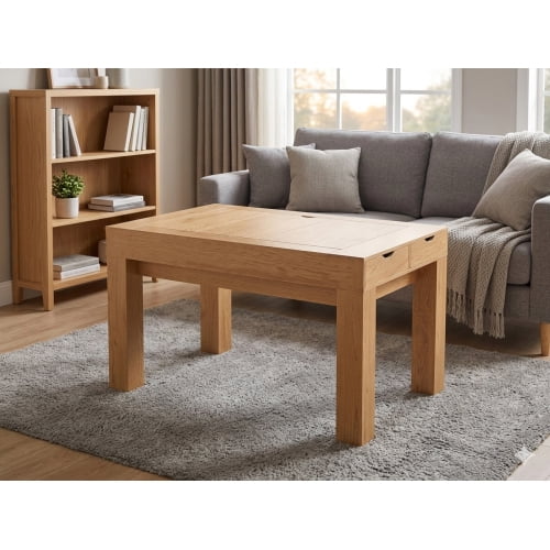 Wooden Convertible Game Dining Table, Removable Top, Adjustable LED Lights & Side Drawers, Multi-functional Table for Family Meals and Board Games