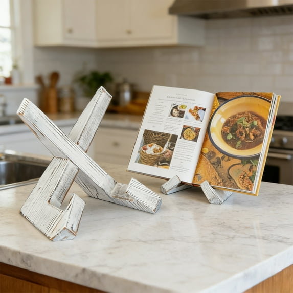 Wooden Cookbook Stand for Kitchen, Multi Functional Recipe Book Holder and Tablet Stand, Music Sheet Magazine Art Display Rack for Home and Office