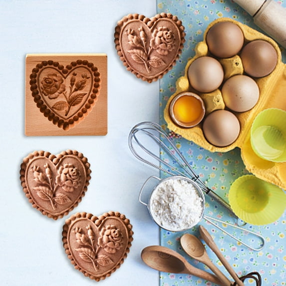 Wooden Cookie Biscuit Mold,3D Baking Mold,Embossing Craft Decorating Baking Tool,Suitable for Thanksgiving Christmas Kitchen DIY (Rose,3.9" * 3.9")
