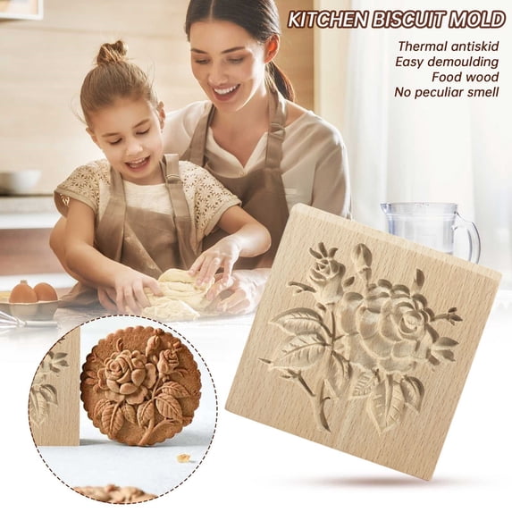 Wooden Cookie Mold Rose Design for DIY Baking and Embossing Craft Decorative Christmas Baking Tools