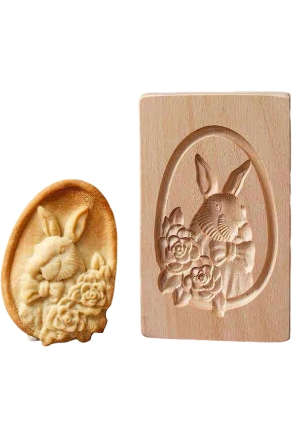 Wooden Cookie Molds Cookie Stamps: 3D Carved Wooden Cookie Cutter Embossing Mold, DIY Biscuit Press Stamp Gingerbread Mold, Chocolate Stamp Mould, Provance Rose Cookie Stamp (Rabbit)
