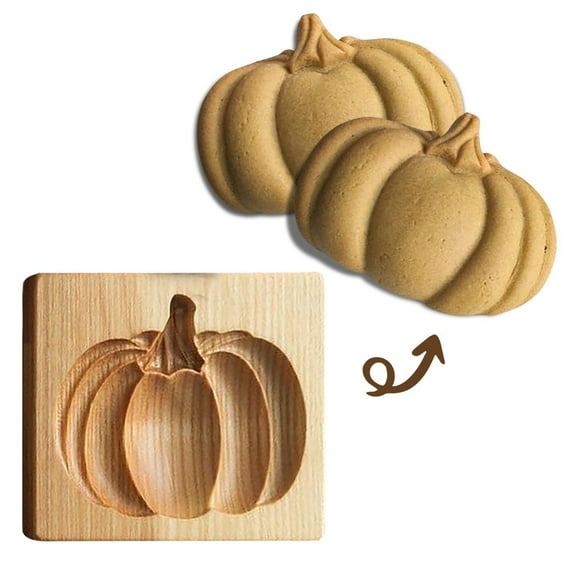 Wooden Cookie Molds Press Type with 3D Pumpkin Design, Wood Biscuit Molds Stamps for Baking Halloween Thanksgiving Christmas Cookies, Embossing Craft Decorating Baking Tool for DIY Kitchen