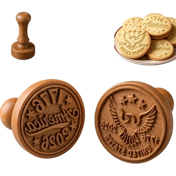 Wooden Cookie Stamp – Patriotic Eagle & 1776-2026 Script Designs,Patriotic Cookie Stamps,Wooden Cookie Press Mold, Decorating Supplies for DIY Baking (RL MIX)
