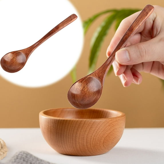 Wooden Cooking Utensil Set Soup Spoon Teaspoon Kitchen Tools For Cooking Serving And Dining Heat Resistant Natural Wood Catering And Home Use(18*4Cm)