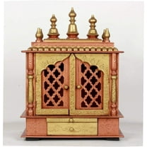 Wooden Copper Brown MANDIR TEMPLE With Doors for Home And Office/ Prayer Room/ Mandap Pooja Ghar/ Handmade wall mount Hindu Temple for Pooja