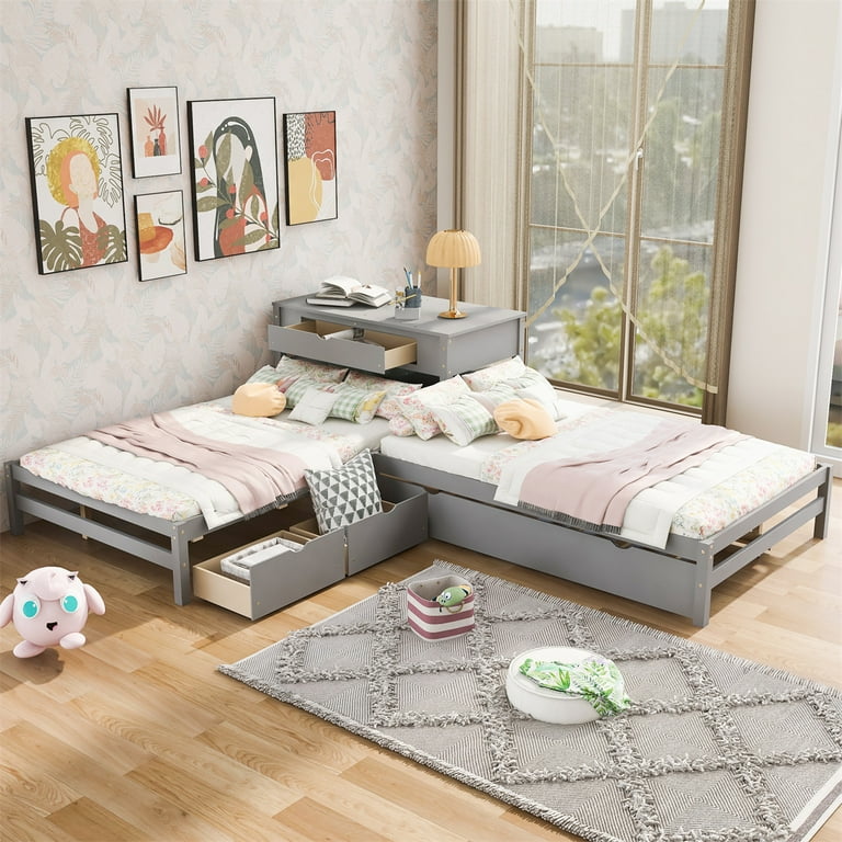L shaped twin beds with corner table store