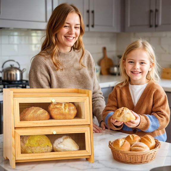 Wooden Corner Bread Box for Kitchen Countertop, Bread Storage Container and Kitchen Organizer, Perfect Gift for Housewarming or Special Occasions