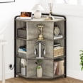 thumbnail image 1 of Wooden Corner Cabinet Grey Storage Cabinet Organizer with Metal Frame for Bedroom, Living Room, 1 of 7