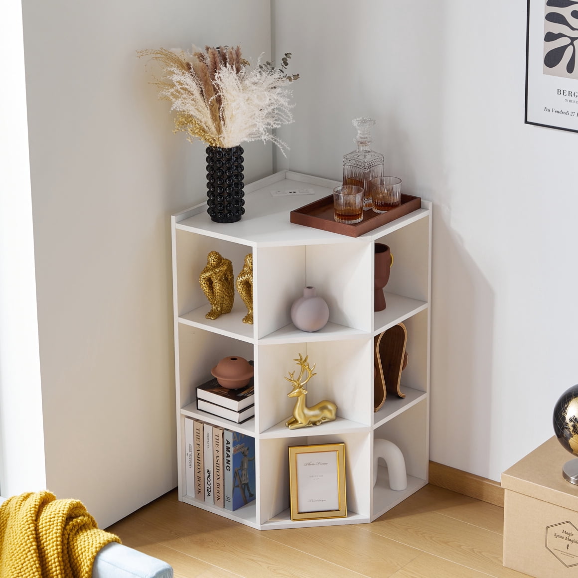 Wooden Corner Cabinet with USB Ports and Outlets, Corner Cube Toy ...